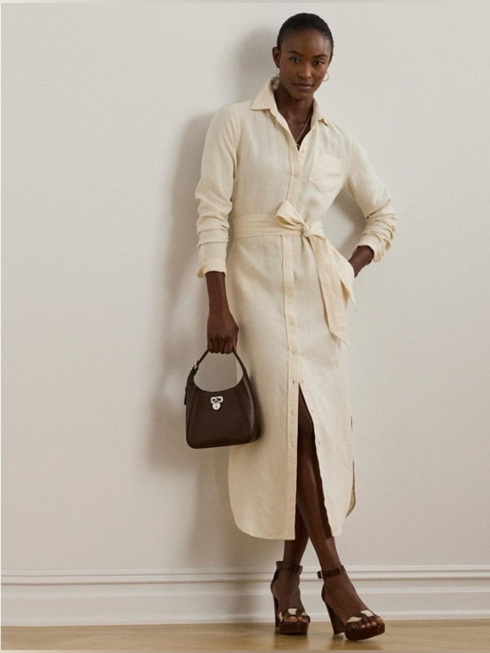 🆕 Women’s Ralph Lauren Belted 100% Linen Shirtdress. Size 16. NWT